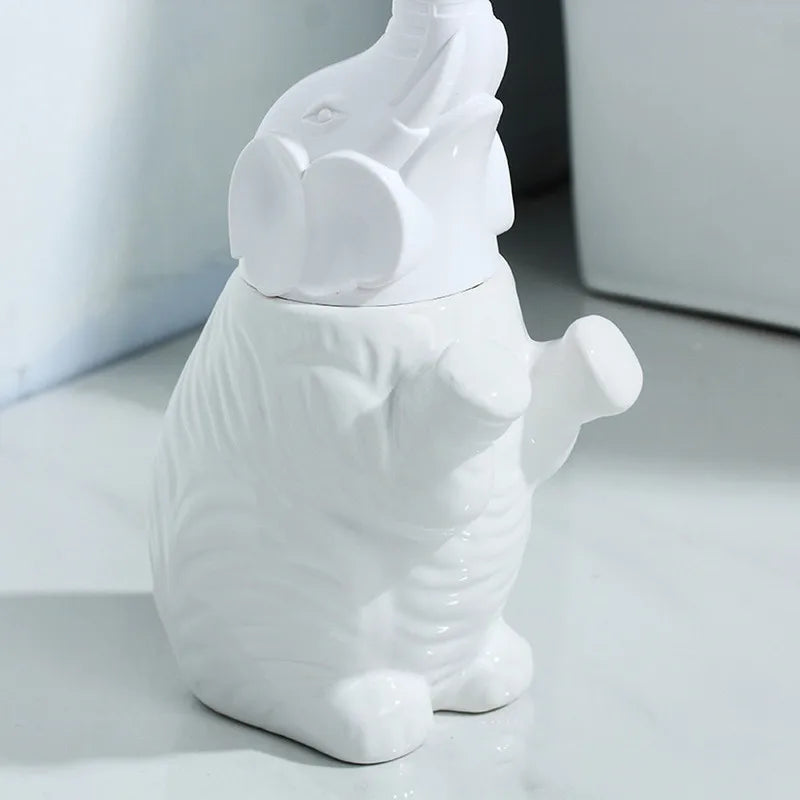 White elephant-shaped toilet brush holder with long trunk handle – decorative bathroom cleaning tool for modern home decor