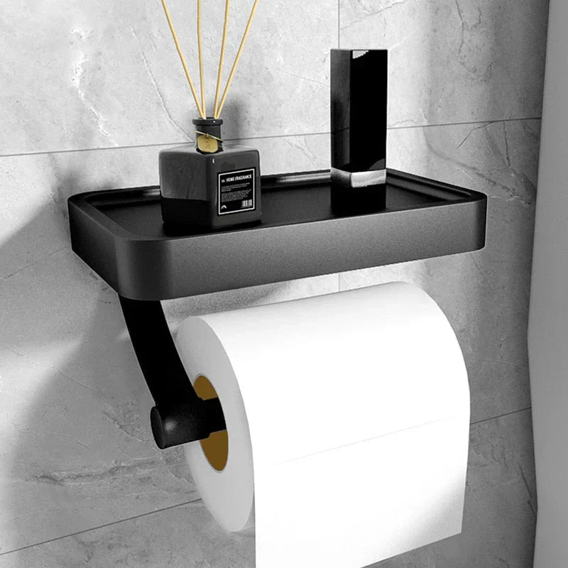 Toilet paper holder – Stainless steel – Wall-mounted with shelf – Modern bathroom accessory