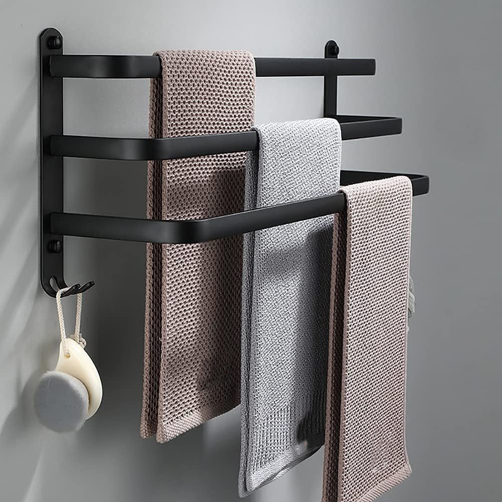 Towel rack – Aluminum – Black finish – Easy installation – Space-saving solution