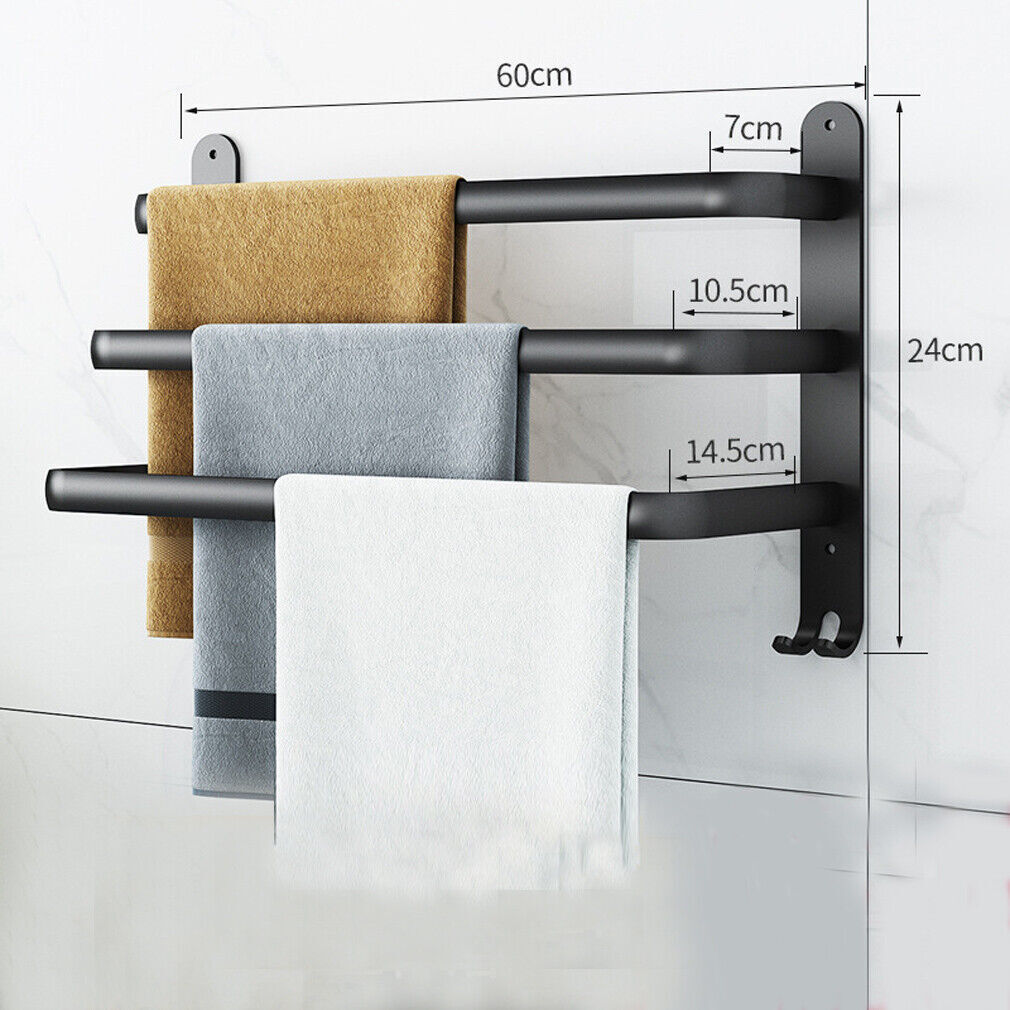 Towel rack – Aluminum – Black finish – Easy installation – Space-saving solution