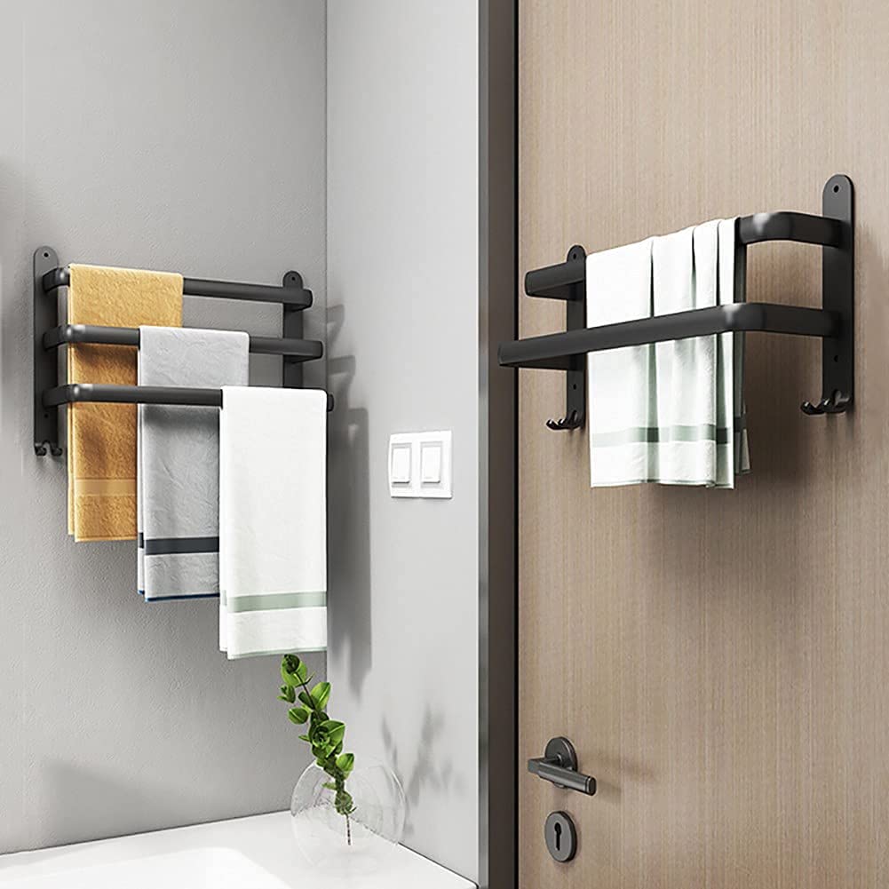 Towel rack – Aluminum – Black finish – Easy installation – Space-saving solution
