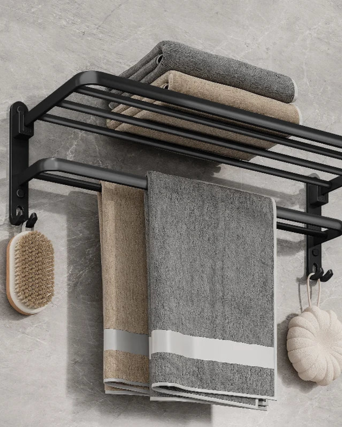 Towel rack – Matte metal – Elegant design – Modern bathroom storage solution