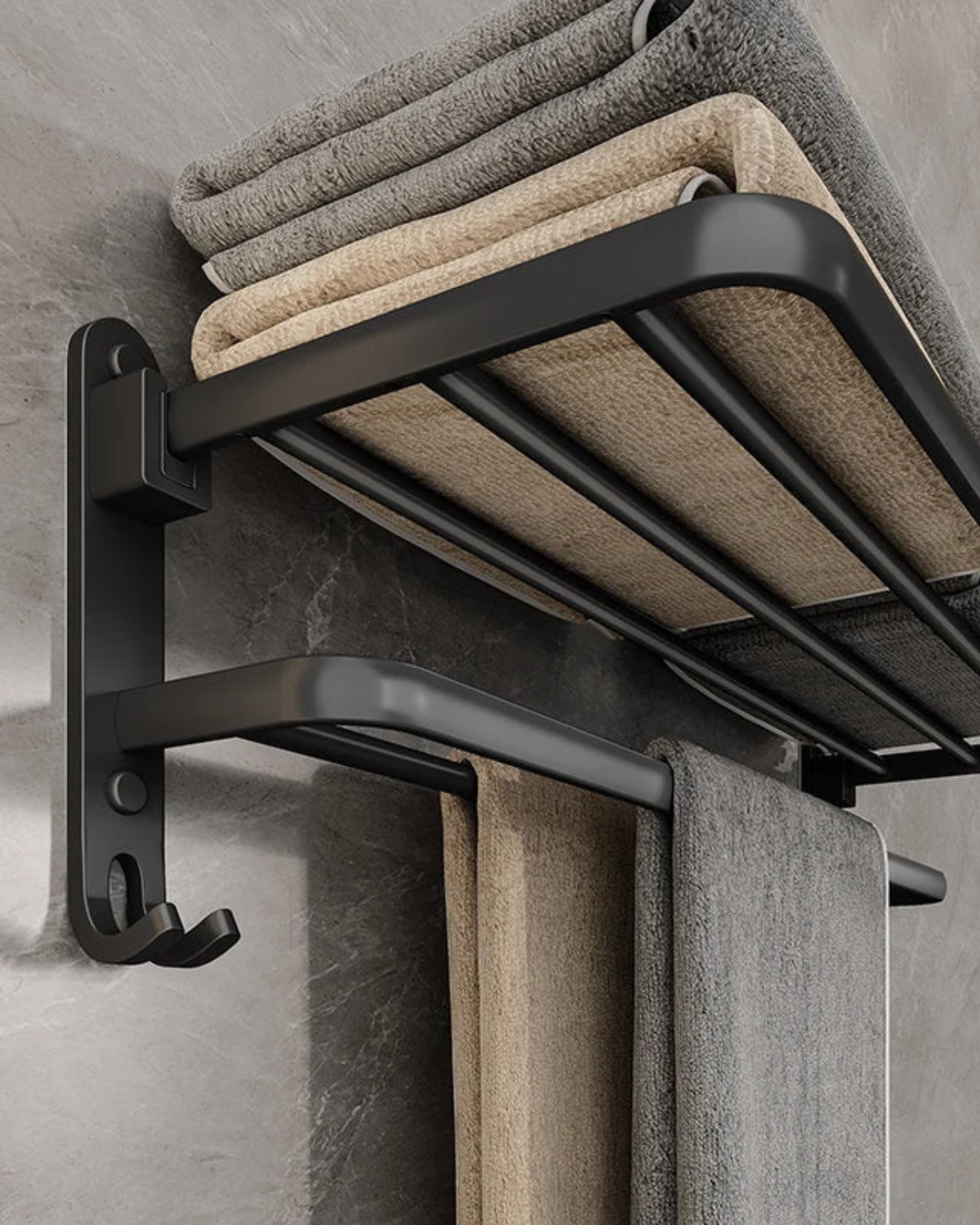 Towel rack – Matte metal – Elegant design – Modern bathroom storage solution