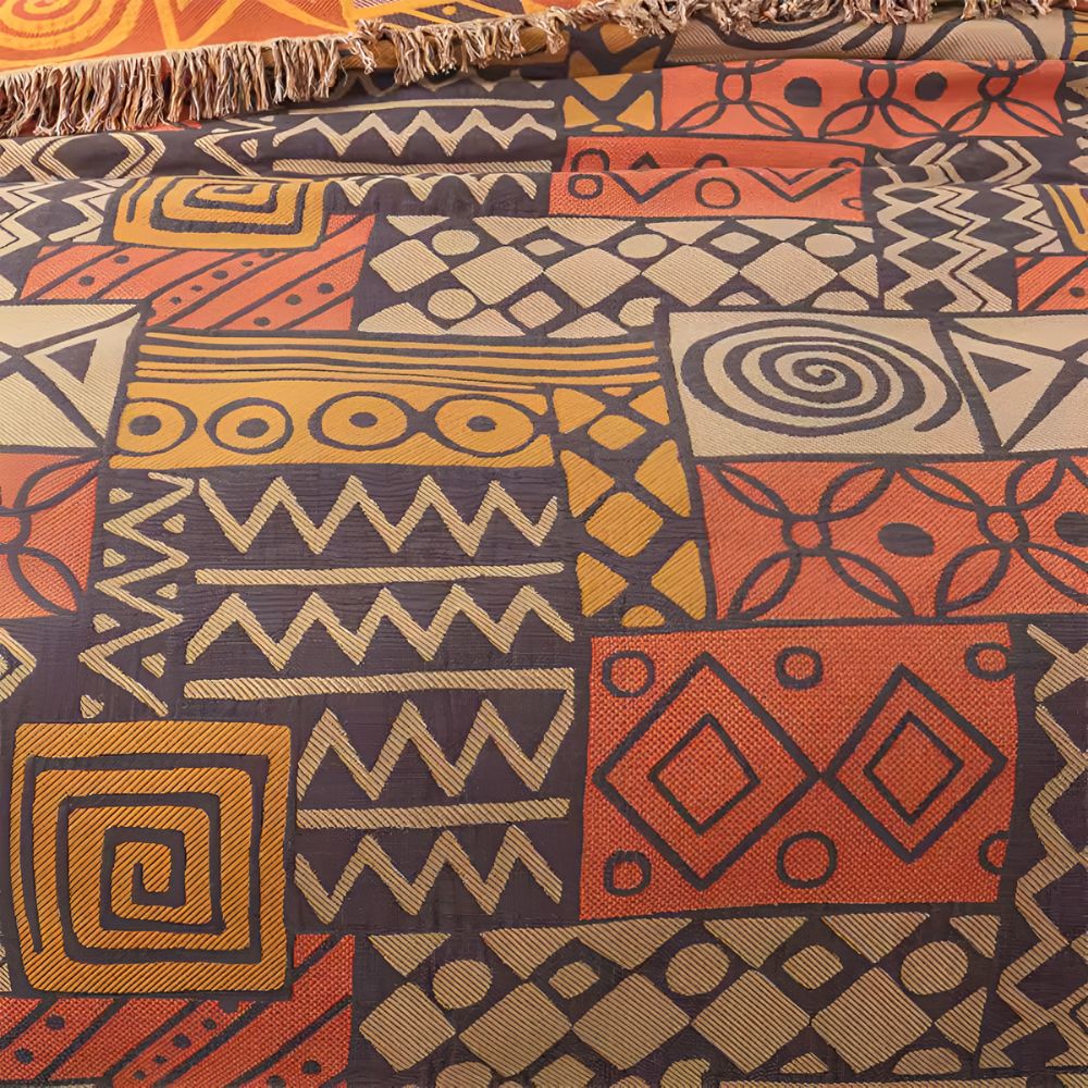Tribal Patchwork Reversible Tassel Cotton Blanket