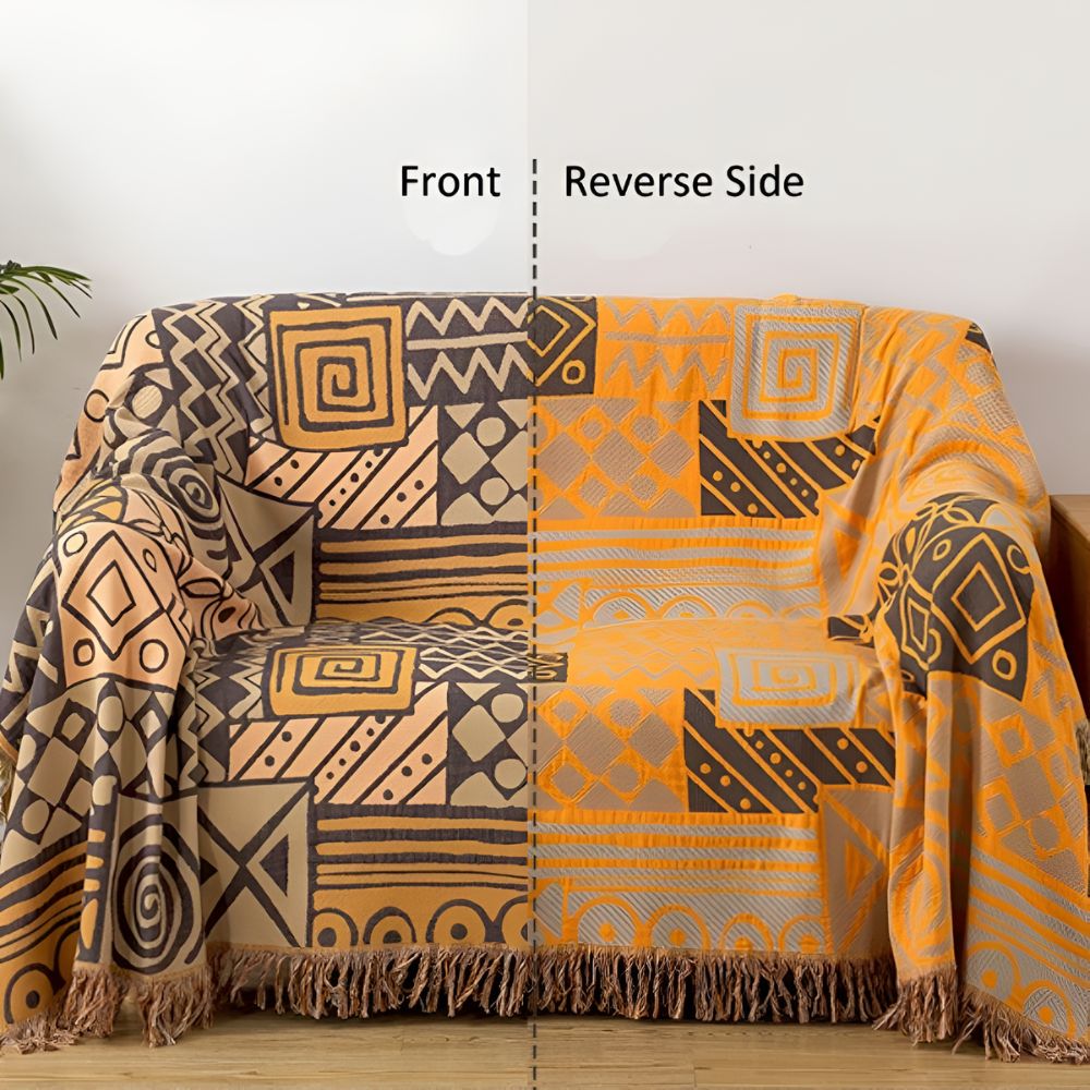Tribal Patchwork Reversible Tassel Cotton Blanket