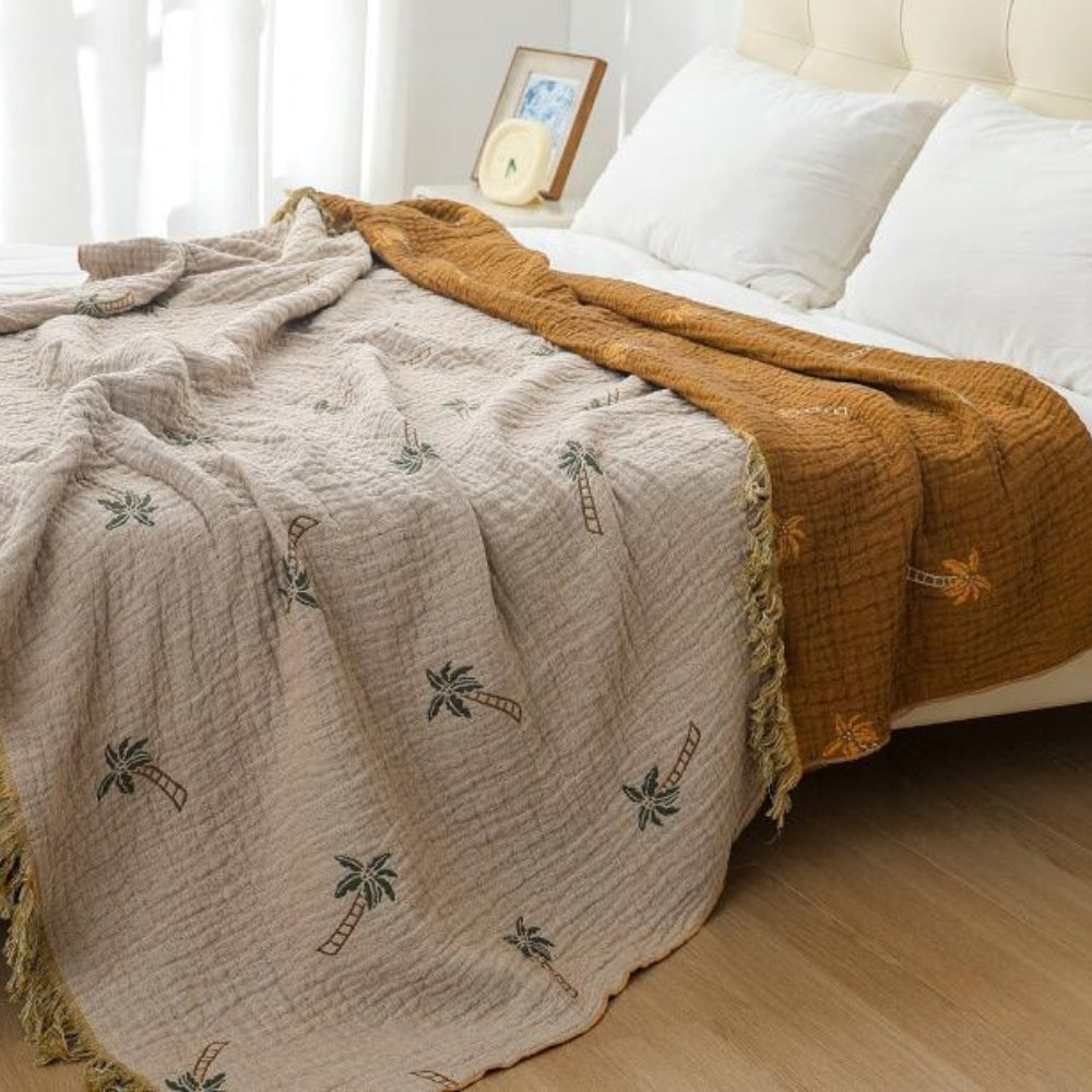 Tropical Palm Tree Reversible Cotton Blanket