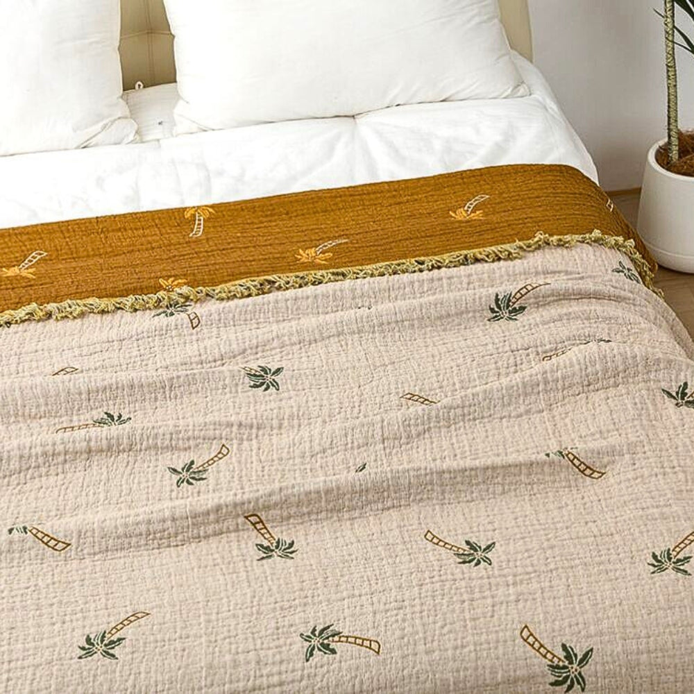 Tropical Palm Tree Reversible Cotton Blanket