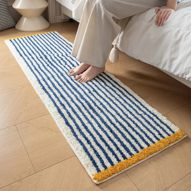 Tufted bath mat – Soft polyester – Modern blue stripe design – Anti-slip for bathroom and kitchen