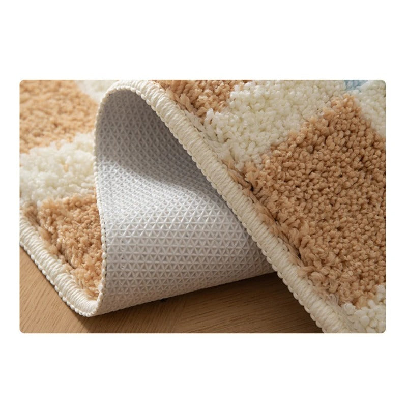 Tufted bath mat – Soft polyester – Modern blue stripe design – Anti-slip for bathroom and kitchen