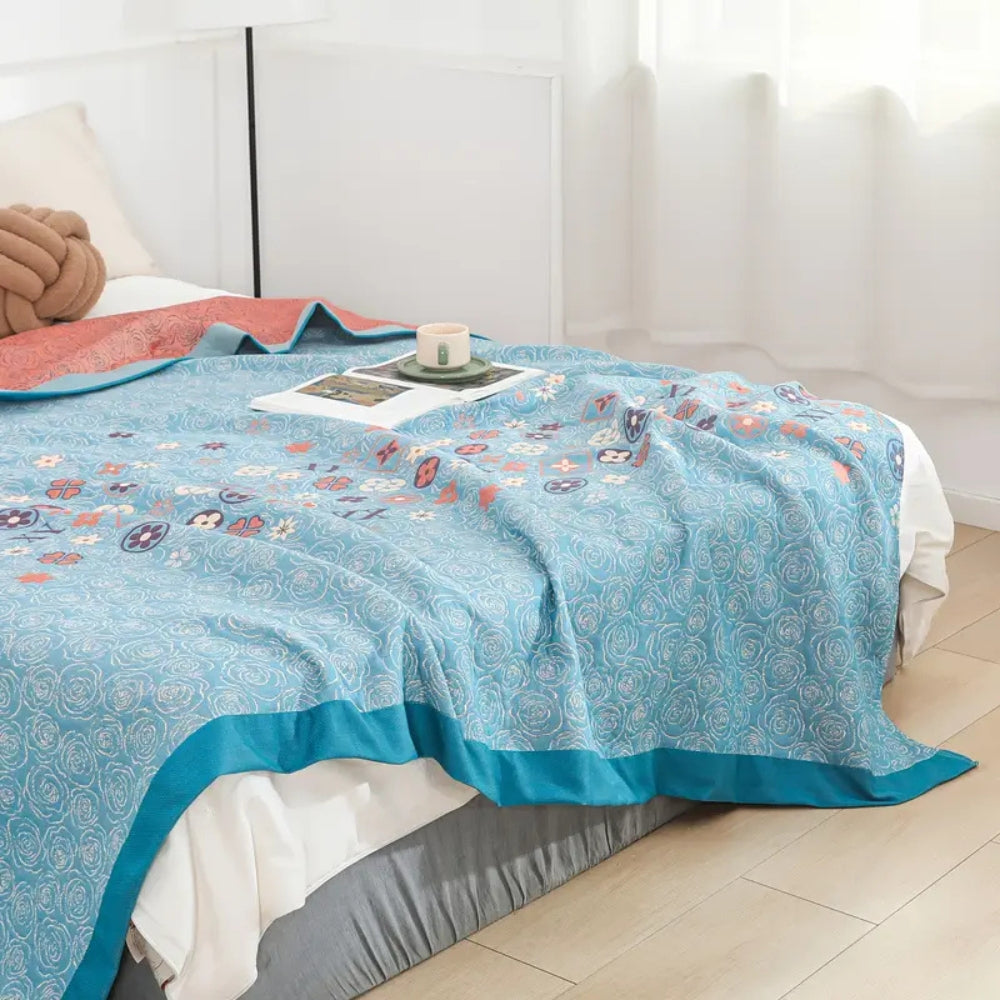 Turquoise Floral Glam Gauze Blanket