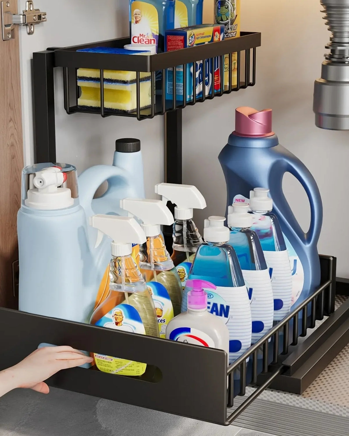 Under Sink Organizer – Two-Level Pull-Out Design – Stylish Bathroom or Kitchen Storage Solution