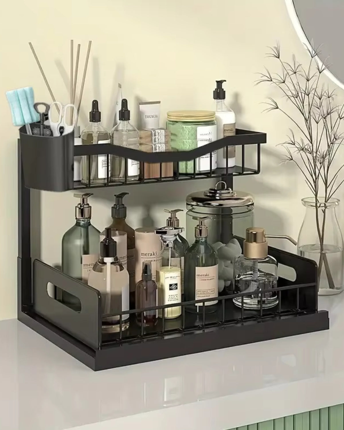 Under Sink Organizer – Two-Level Pull-Out Design – Stylish Bathroom or Kitchen Storage Solution