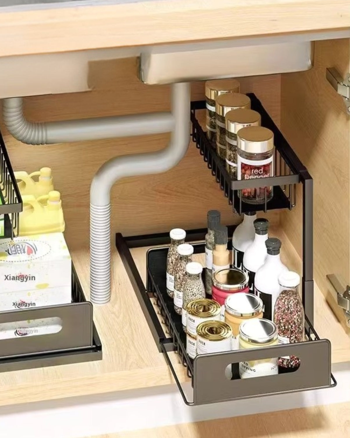 Under Sink Organizer – Two-Level Pull-Out Design – Stylish Bathroom or Kitchen Storage Solution