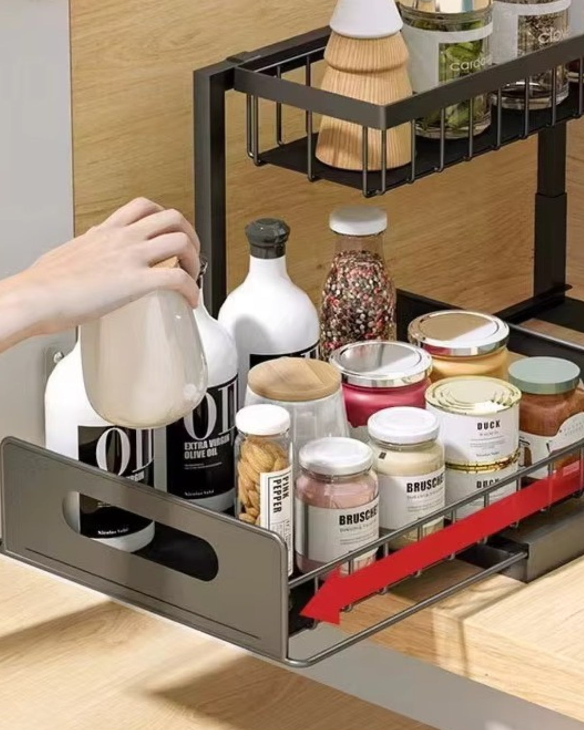 Under Sink Organizer – Two-Level Pull-Out Design – Stylish Bathroom or Kitchen Storage Solution