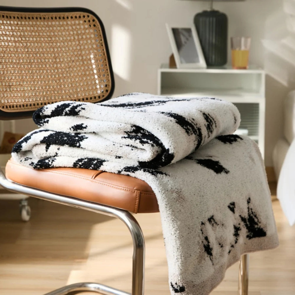 Velora Black White Fuzzy Knit Throw