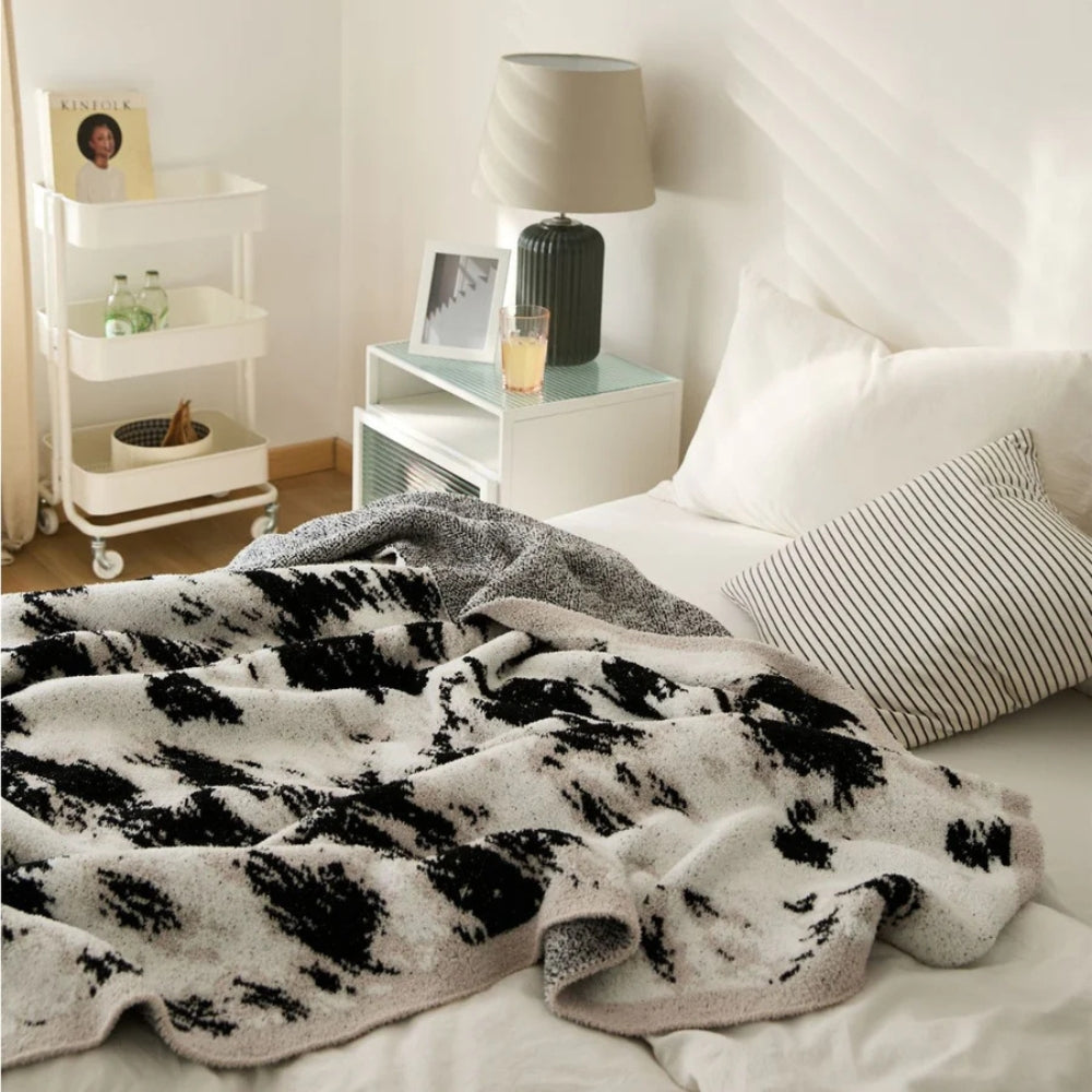Velora Black White Fuzzy Knit Throw