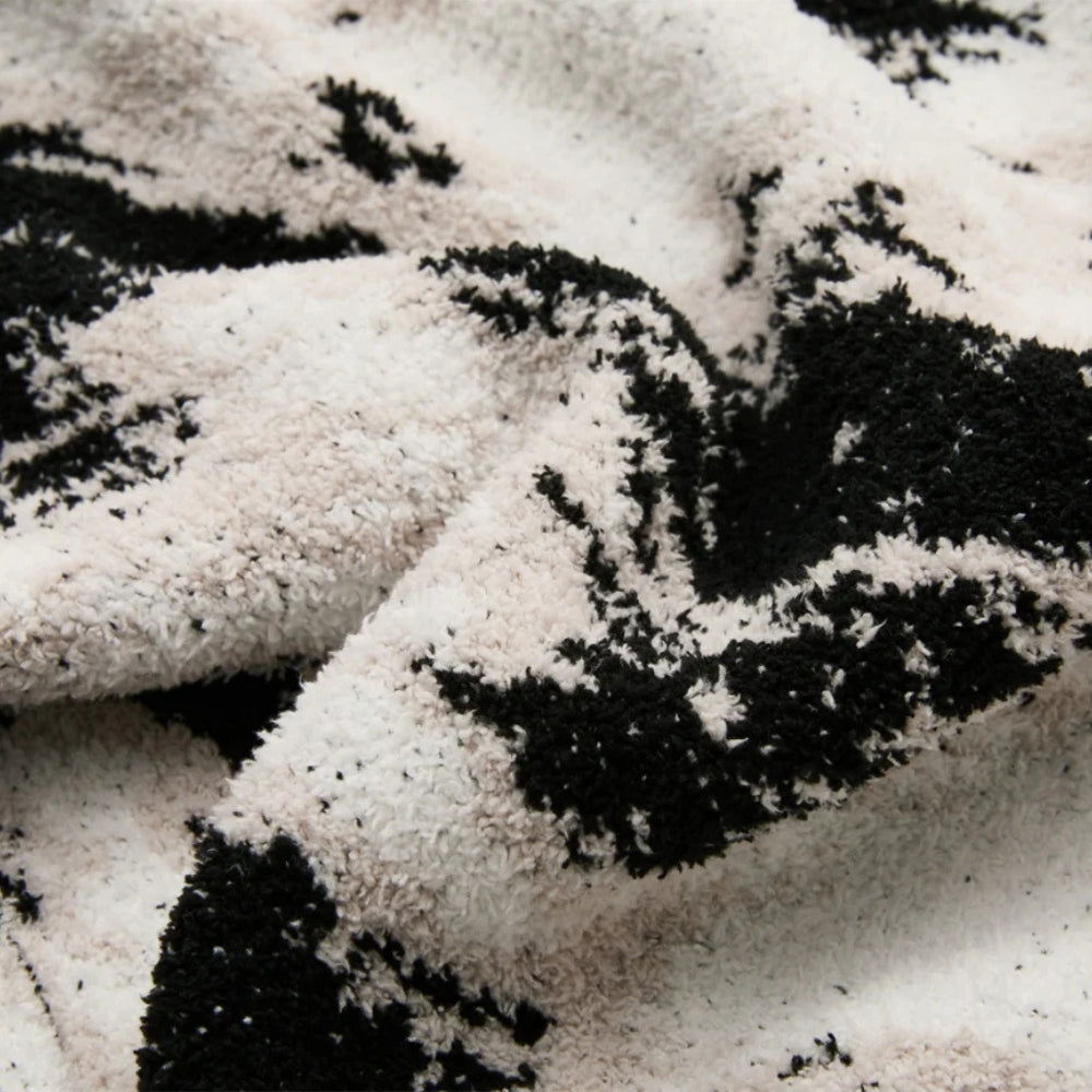 Velora Black White Fuzzy Knit Throw