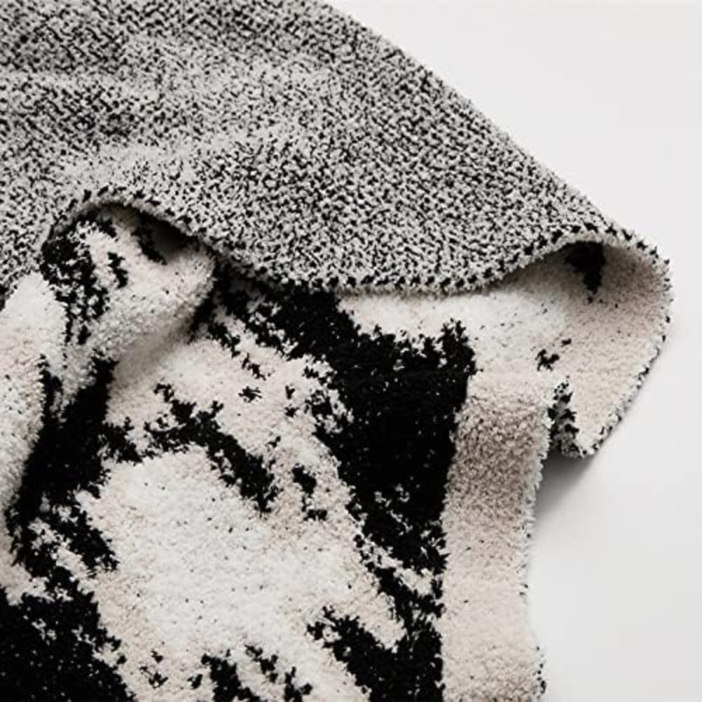 Velora Black White Fuzzy Knit Throw