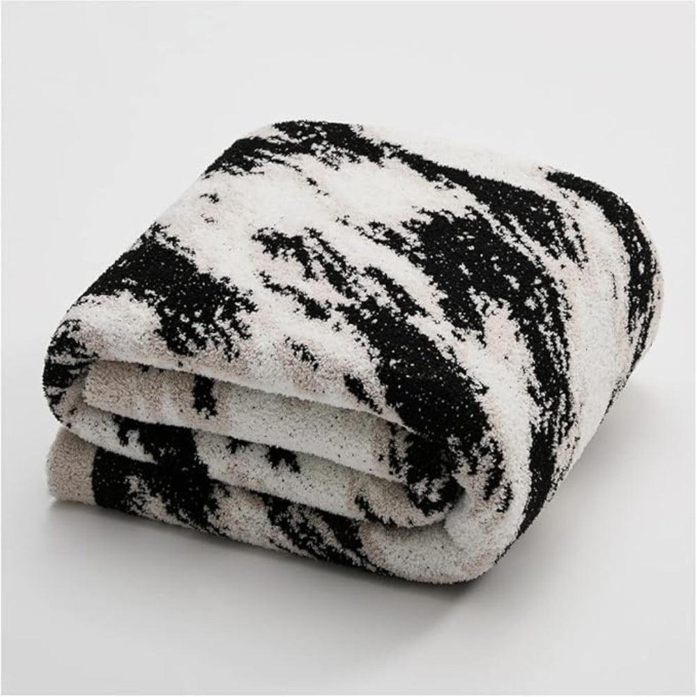 Velora Black White Fuzzy Knit Throw