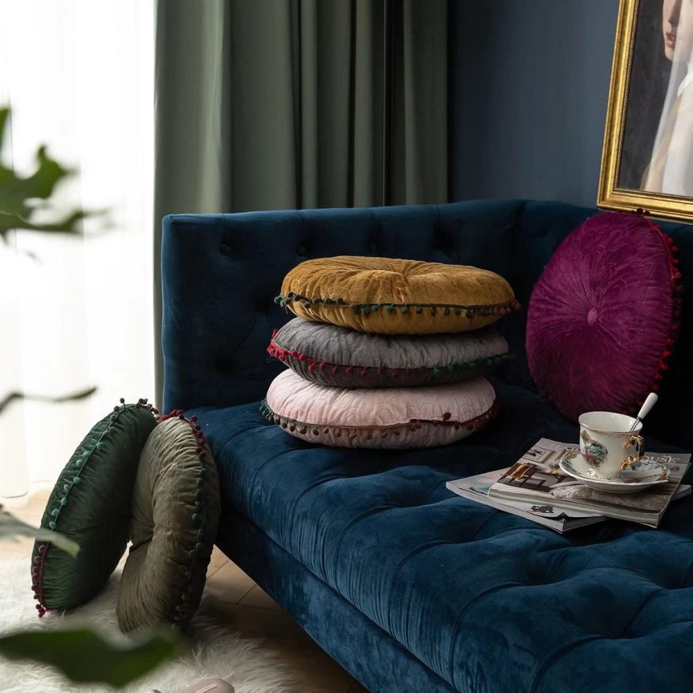Veloura Round Vintage Quilted Ottoman Cushion Pad
