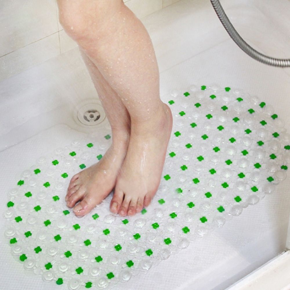 Purple oval non-slip shower mat with strong suction cups, PVC bathroom safety floor mat for tub or shower