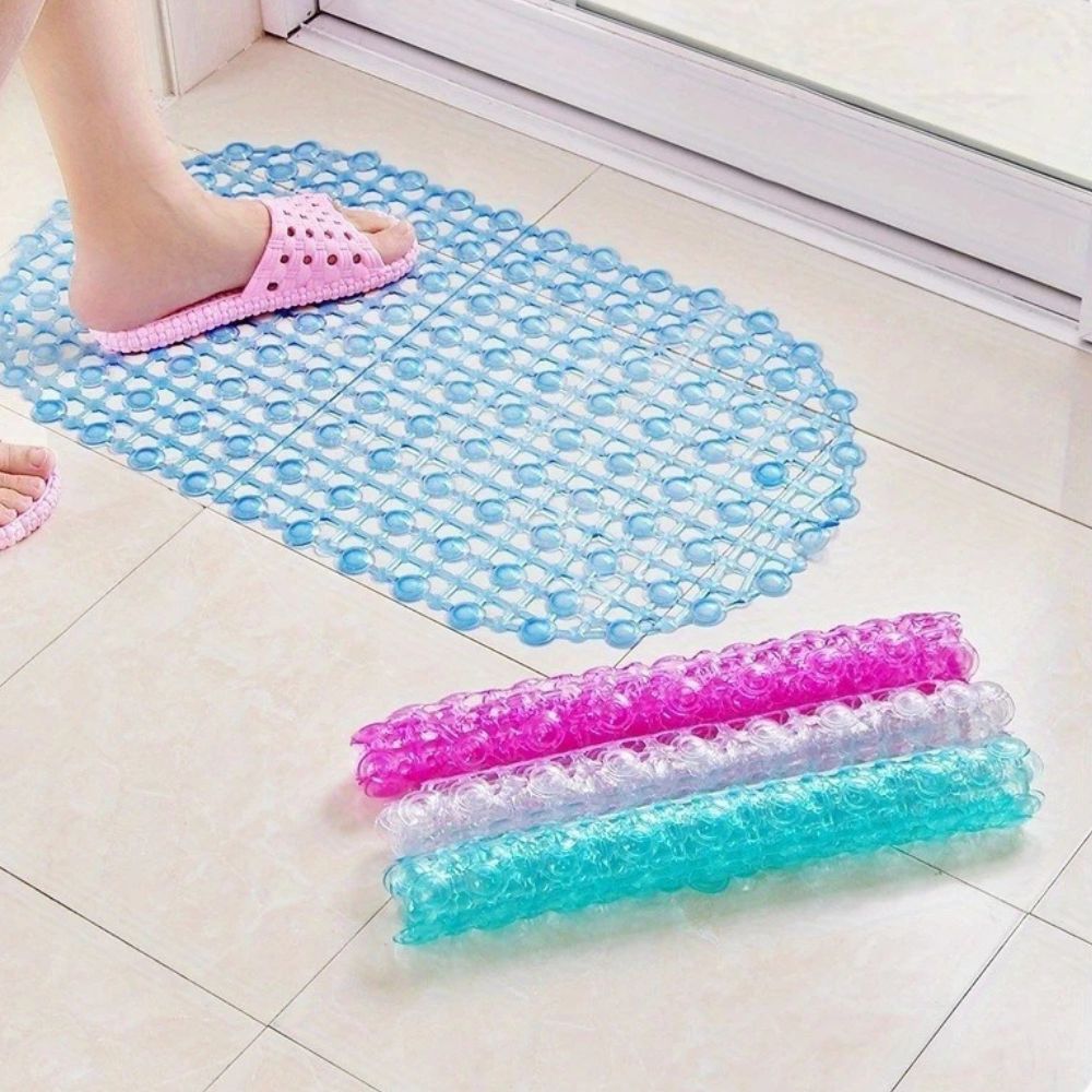 Purple oval non-slip shower mat with strong suction cups, PVC bathroom safety floor mat for tub or shower