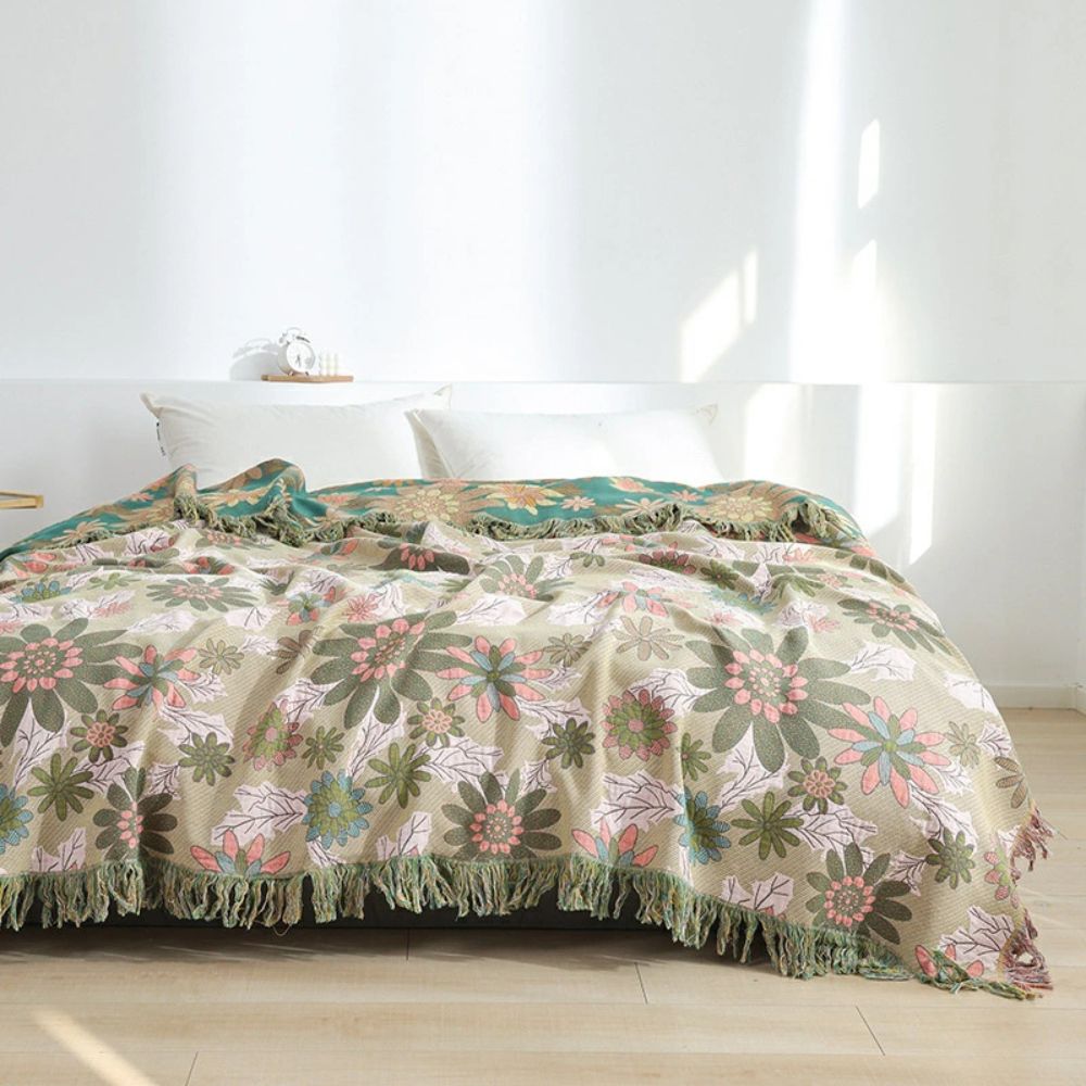 Verdant Bloom Reversible Jacquard Blanket