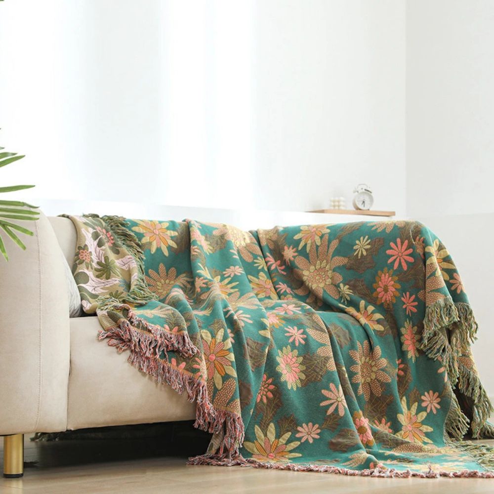 Verdant Bloom Reversible Jacquard Blanket