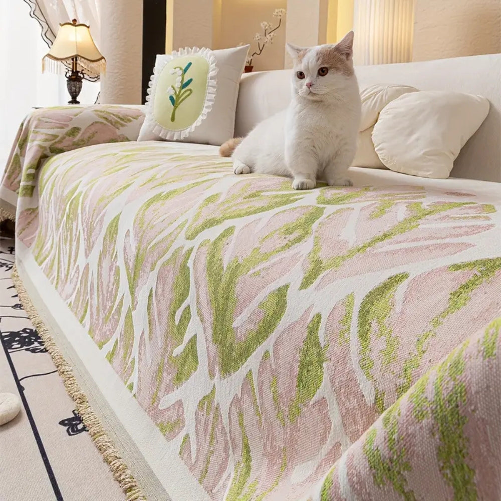 Verdure Leaf Pattern Chenille Sofa Cover
