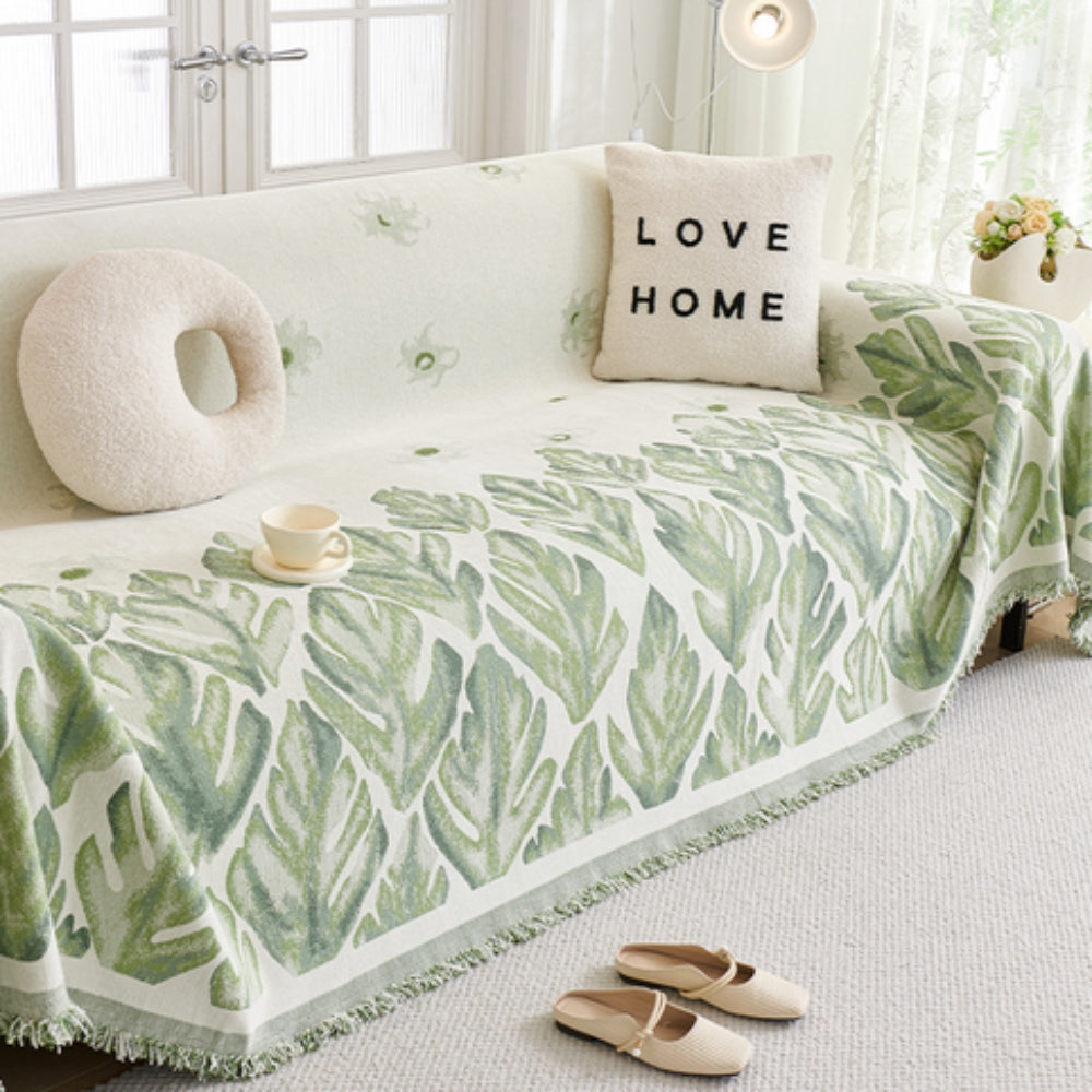 Verdure Leaf Pattern Chenille Sofa Cover