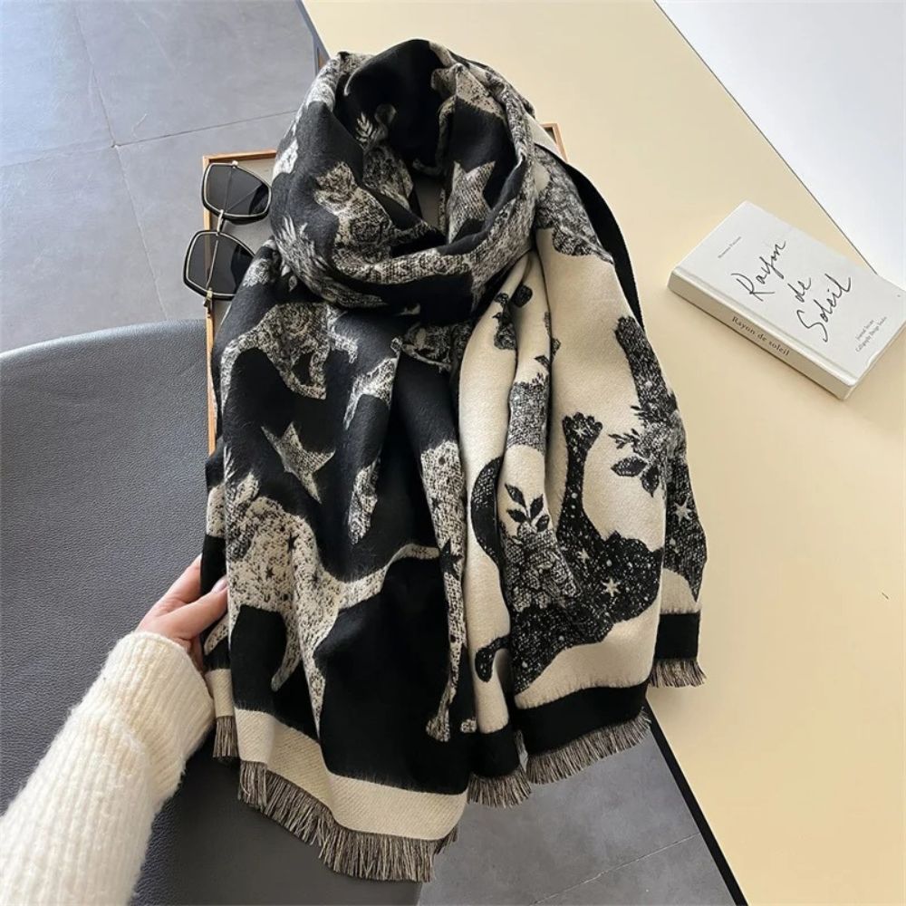 Vintage-Inspired Cat Print Scarf