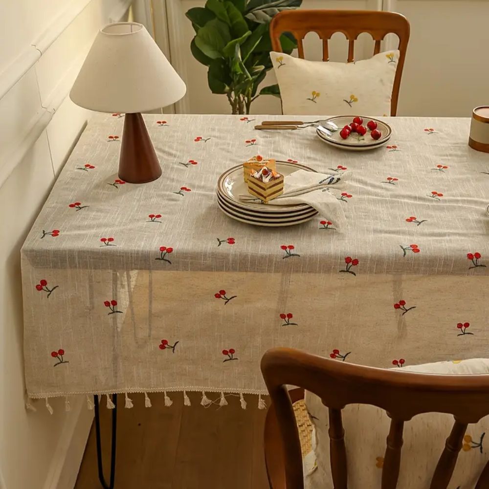 Vintage Red Cherry Tassel Tablecloth