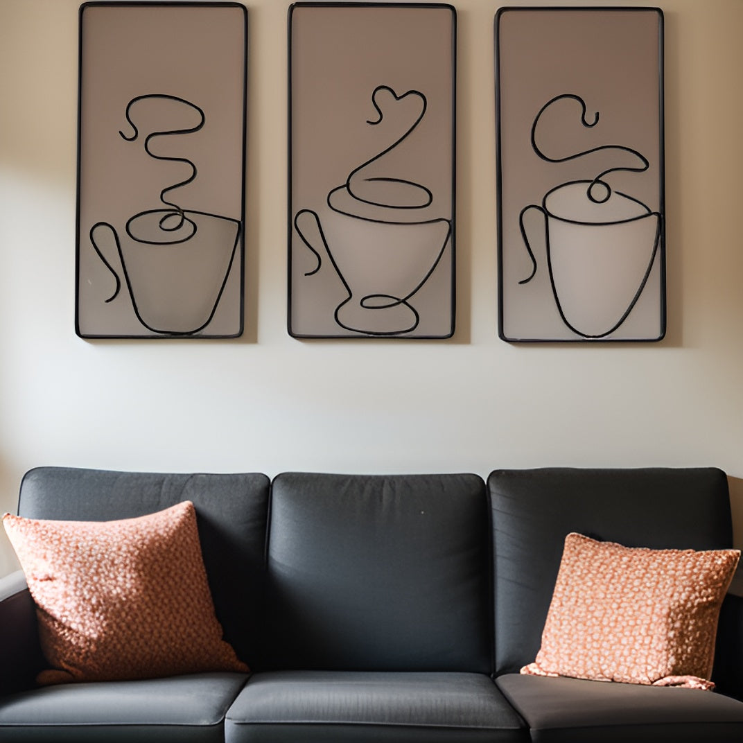 Wall art – Black iron coffee cup design – Creative indoor and outdoor wall decor
