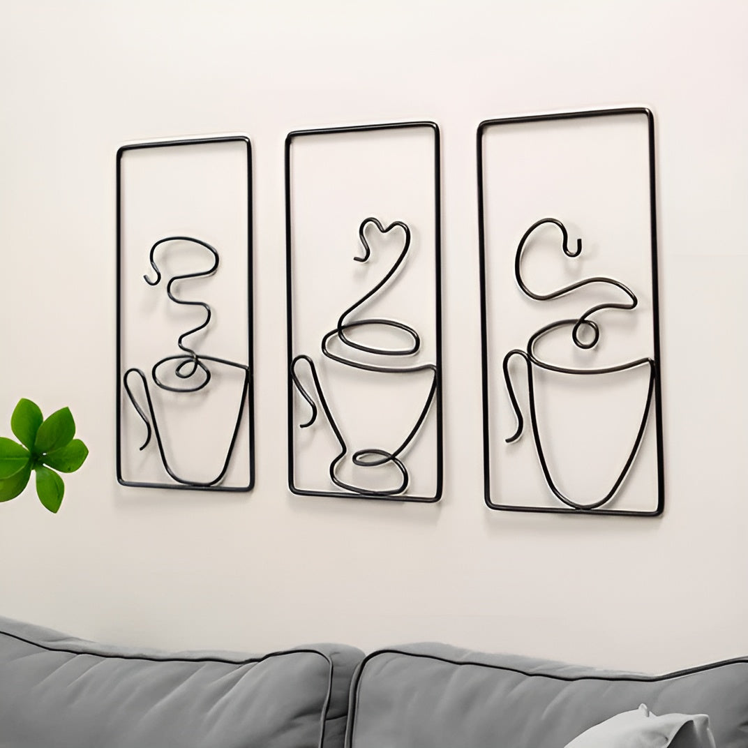 Wall art – Black iron coffee cup design – Creative indoor and outdoor wall decor