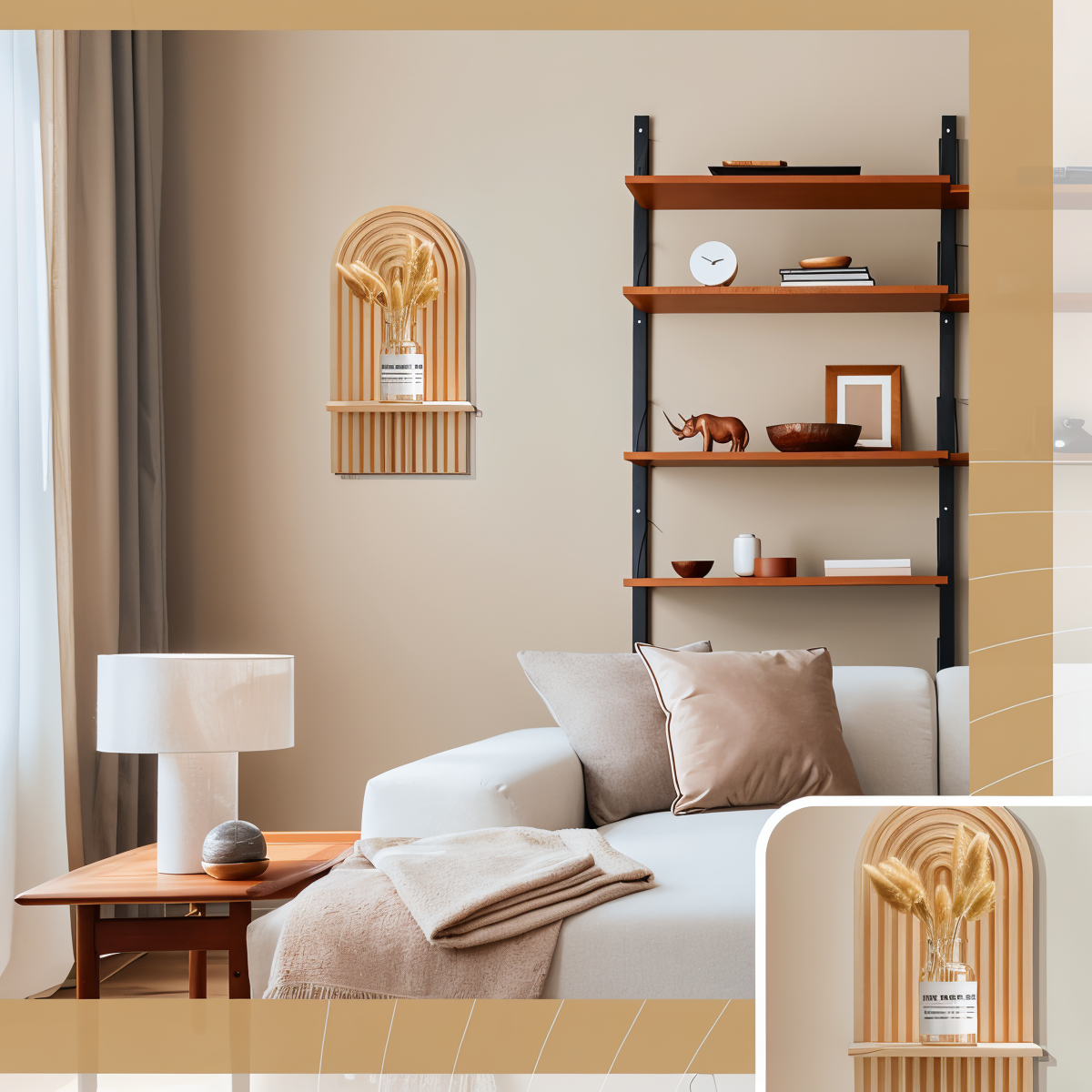 Wall shelf – Durable wood – Minimalist curved design – Stylish floating shelves for home organization