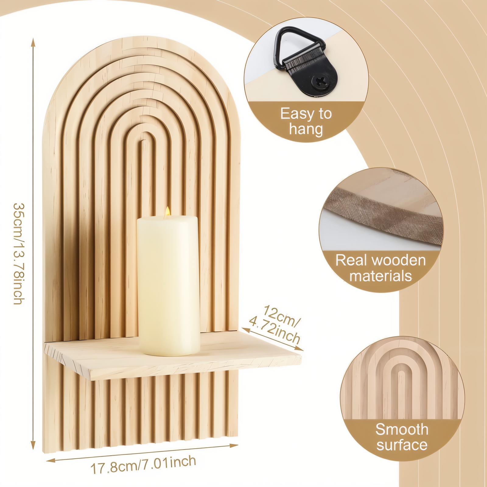 Wall shelf – Durable wood – Minimalist curved design – Stylish floating shelves for home organization