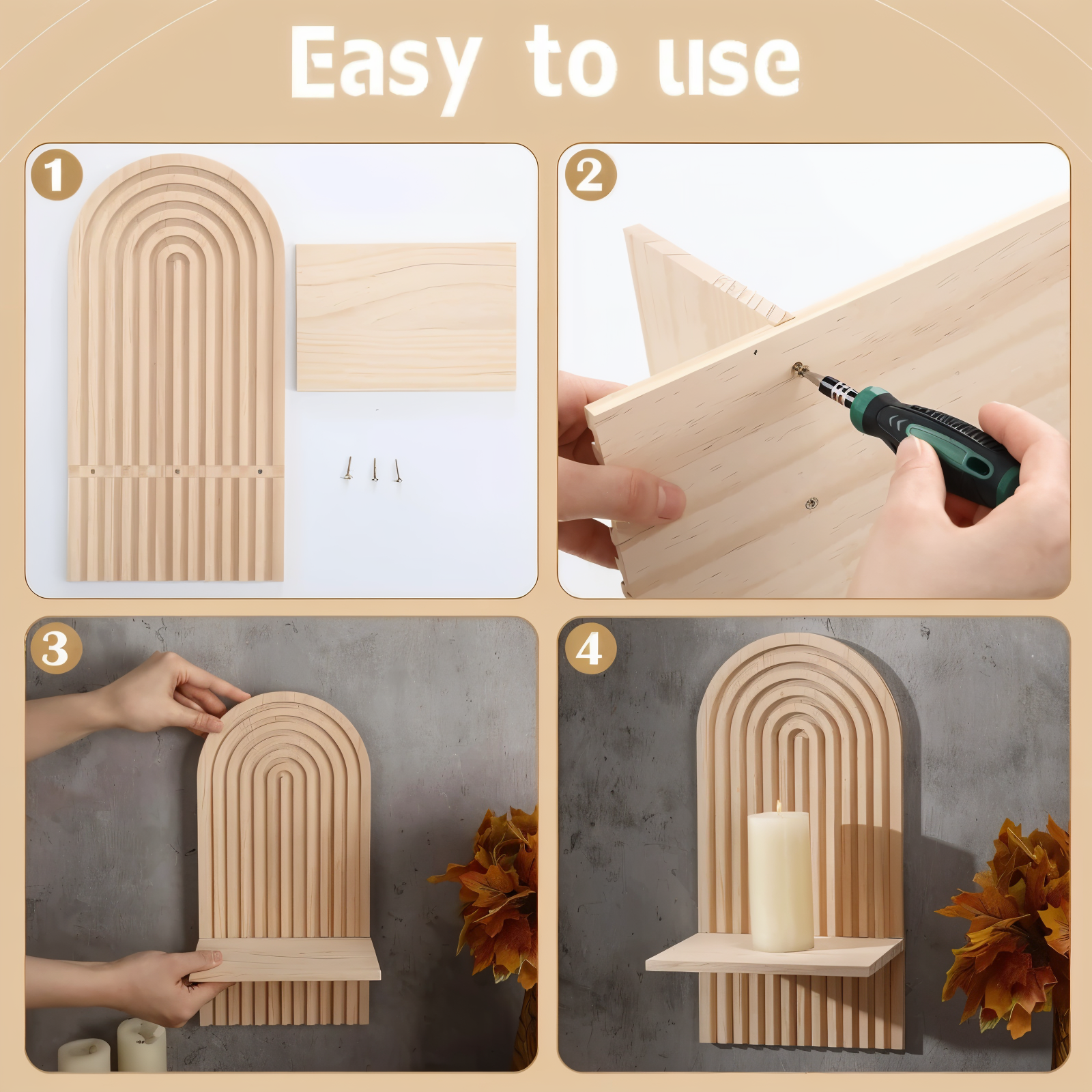 Wall shelf – Minimalist wood – Arch design – Scandinavian style – 6.7 x 4.7 x 13.8 in