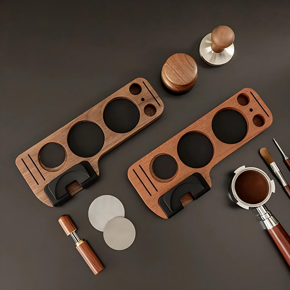 Walnut Espresso Tamper Station Coffee Bar Stand