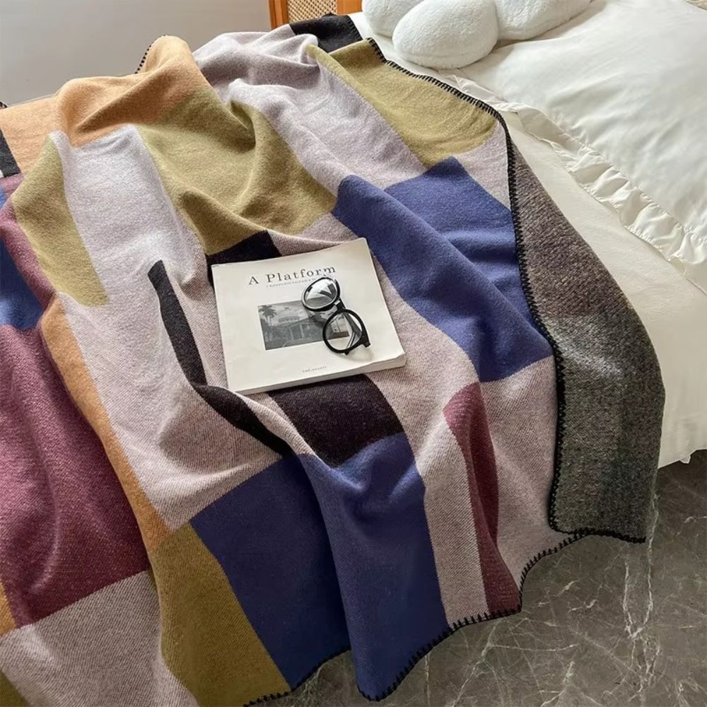 Warm Knit Colorblock Plaid Blanket
