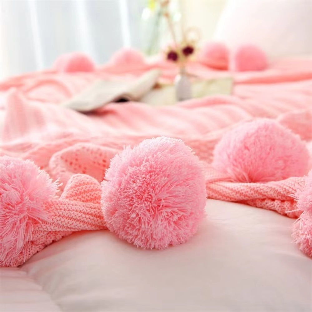 Whimsy Fluffy Pom-Pom Macaron Blanket