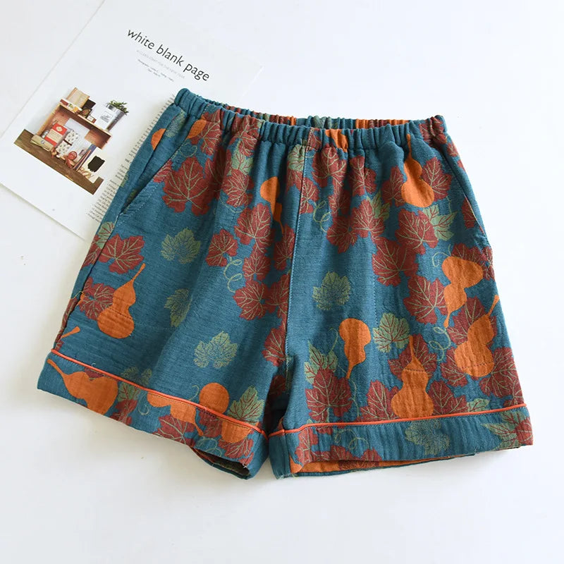 Women's Cotton Vintage Printed Pajama Shorts with Pockets | Comfortable Sleep Shorts for Home
