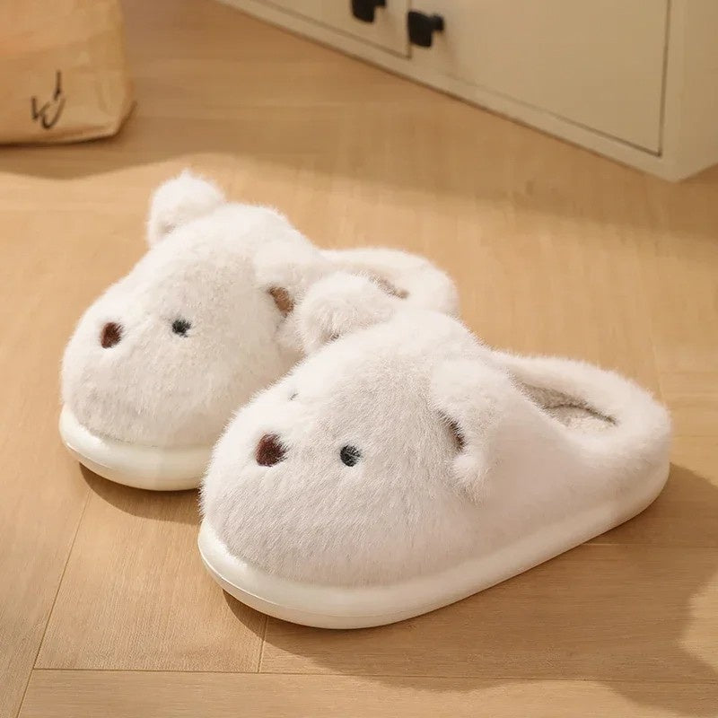 Womens slippers – Soft plush – Cute teddy bear design – Cozy indoor footwear – Available in khaki or white