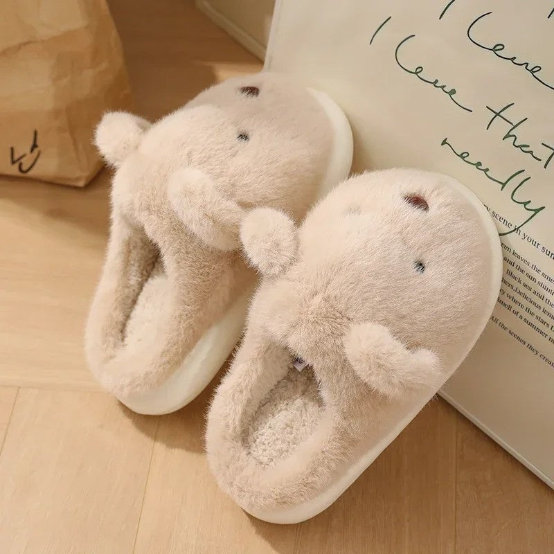 Womens slippers – Soft plush – Cute teddy bear design – Cozy indoor footwear – Available in khaki or white