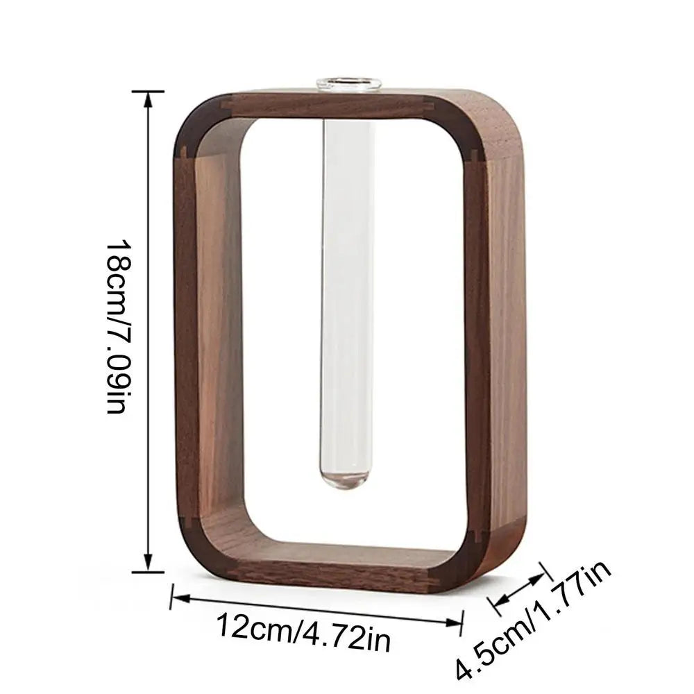 Wooden vase – Glass test tube – Elegant tabletop decor for home or office – 7.1 x 4.7 x 1.8 in