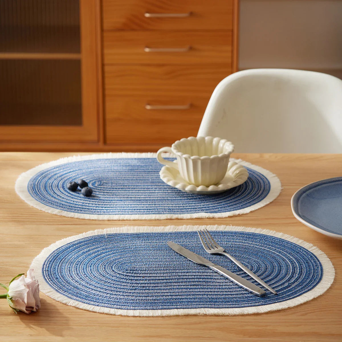 Woven Braided Placemats Set of 4, Washable Non-Slip Table Mats, 18x12 Inches