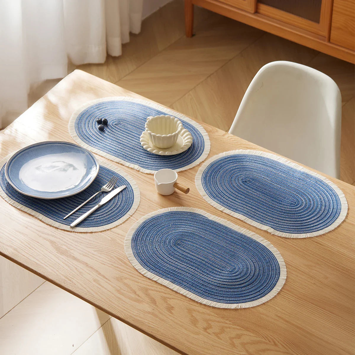 Woven Braided Placemats Set of 4, Washable Non-Slip Table Mats, 18x12 Inches