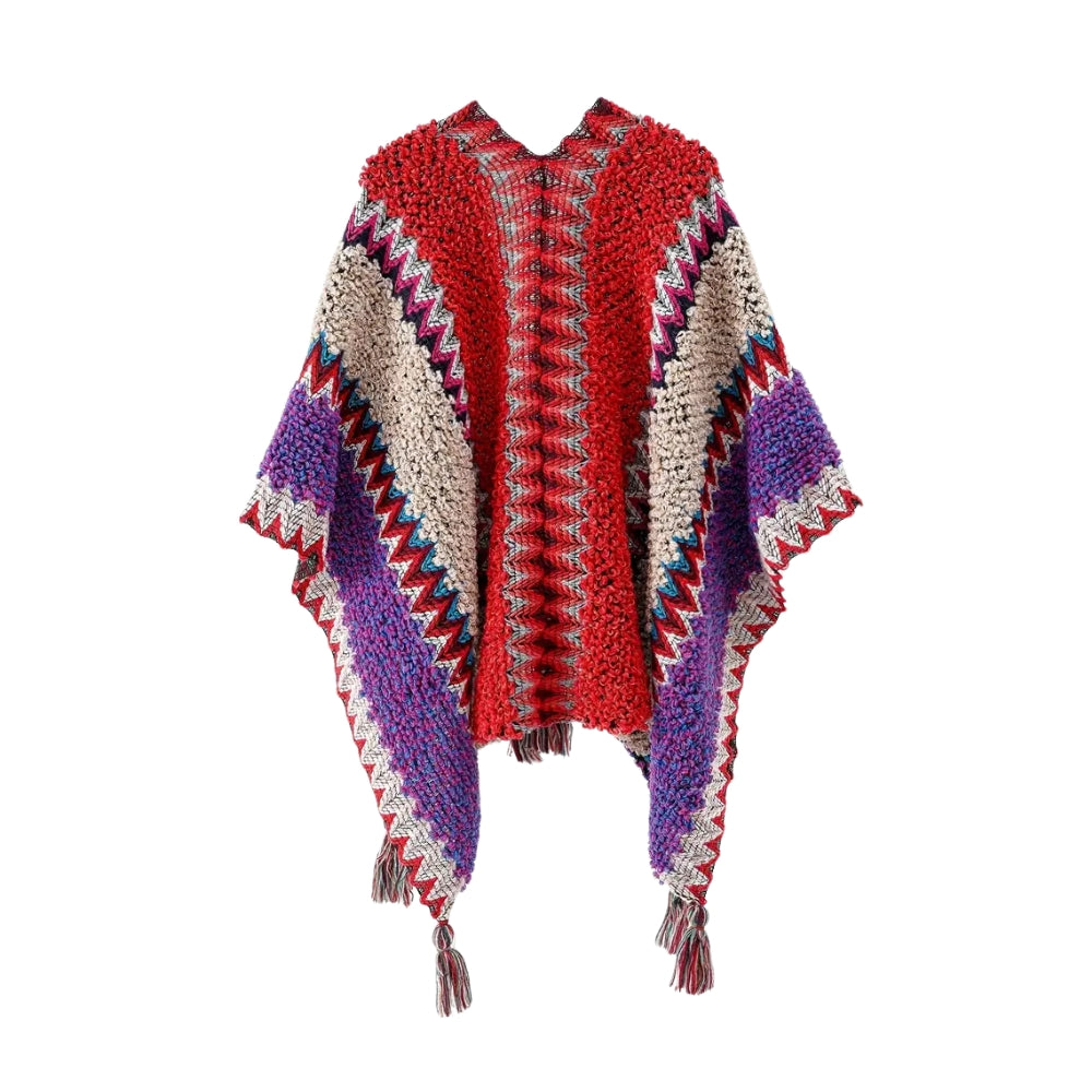 Zayla Tassel Striped Poncho Shawl