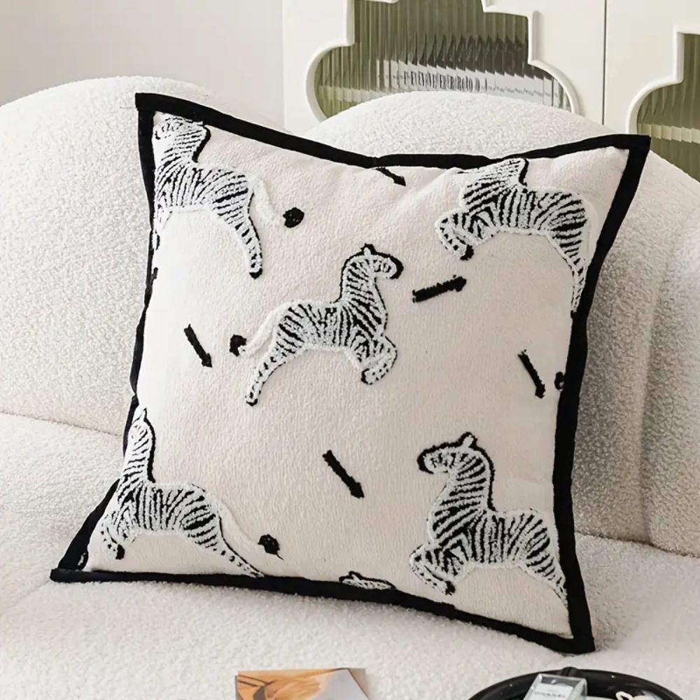 Zebra Dash Embroidered Cushion Cover