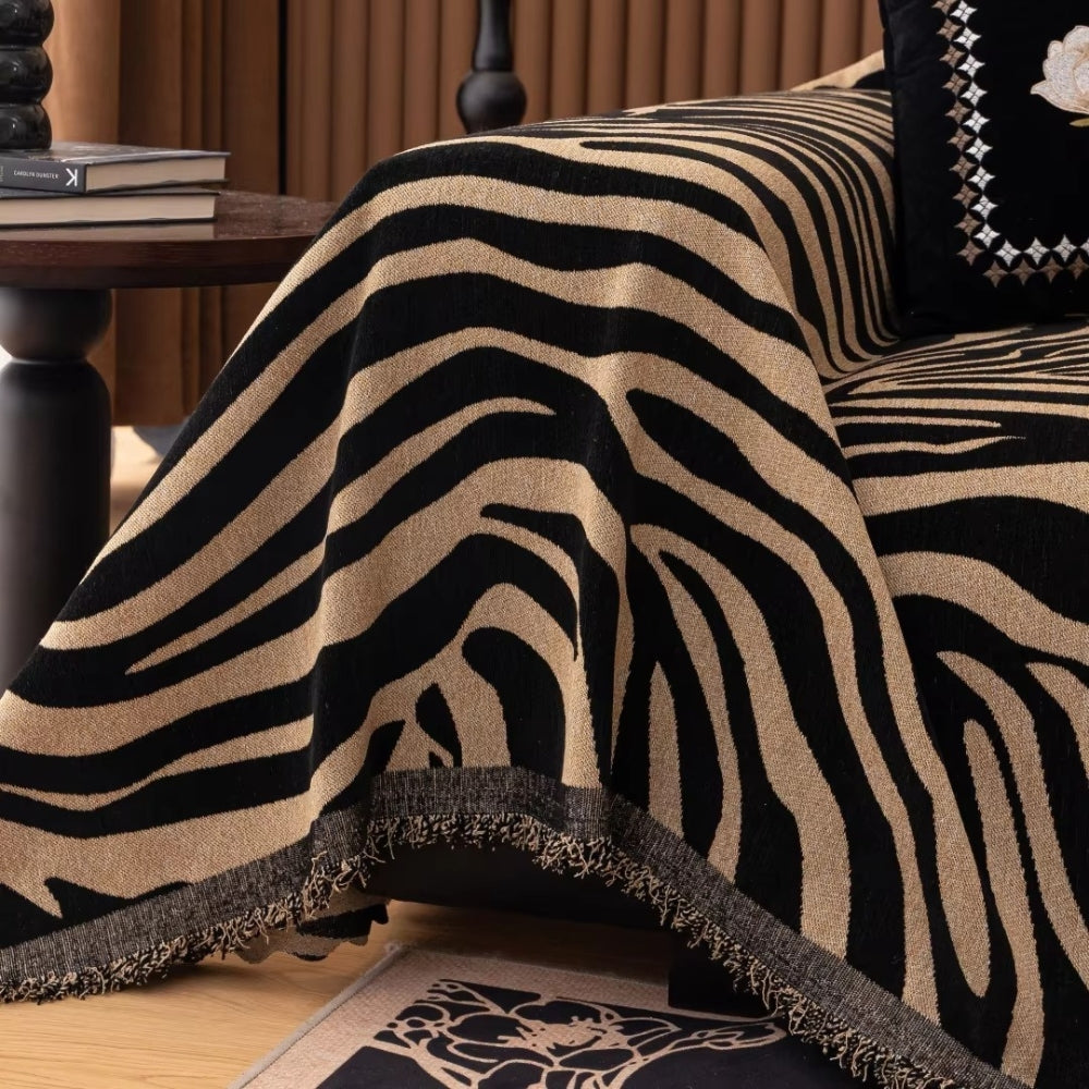 Zentara Chenille Zebra Geometric Sofa Cover
