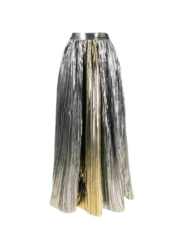 Cutout Silver Patchwork One-Piece with Skirt